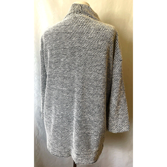 Marine Layer Sweater Size L Black White Birdseye Cardigan Open Front 3/4 Sleeve - Picture 2 of 10